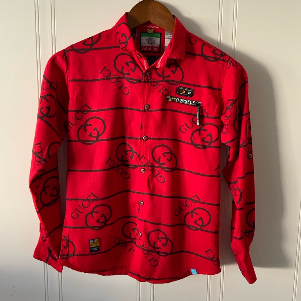 Tommy Hilfiger Red Button Down Shirt with Whimsical Patterns
